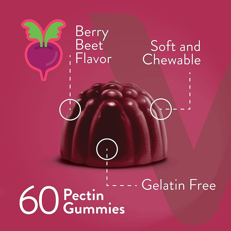 [60 Count 1 Pack] Beet Root Gummies with Magnesium and Vitamin C - Supports Healthy Circulation and Blood Pressure - Energy and Nitric Oxide Booster, Dietary Supplement and Immune Health - Berry Beet Flavor