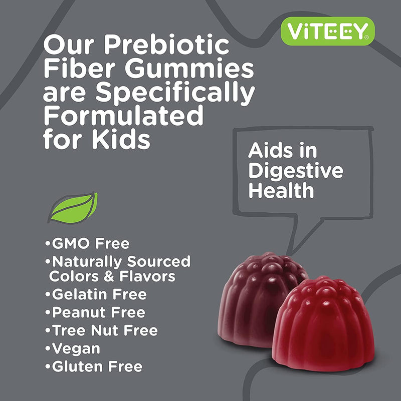 [60 Count] Fiber Prebiotic Gummies 4g for Kids Zero Sugar Added Digestive Heath Regularity Support, Natural Weight Support, Constipation Relief, Vegan Dietary Supplements, Fruit Flavor Chewable Gummy