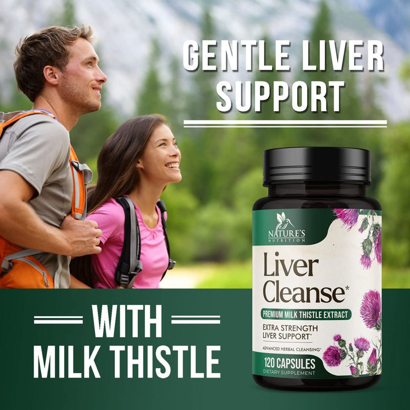 Gentle Liver Cleanse Detox & Repair Formula - Herbal Liver Support Supplement: Milk Thistle with Silymarin, Artichoke Extract, Dandelion, Beet, Chicory Root, & Turmeric for Liver Health - 120 Capsules