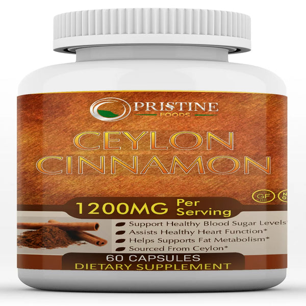 Pristine Foods Ceylon Cinnamon Supplement 1200Mg per Serving - Healthy Blood Sugar, Joint Support, Anti-Inflammatory & Antioxidant - 60 Capsules