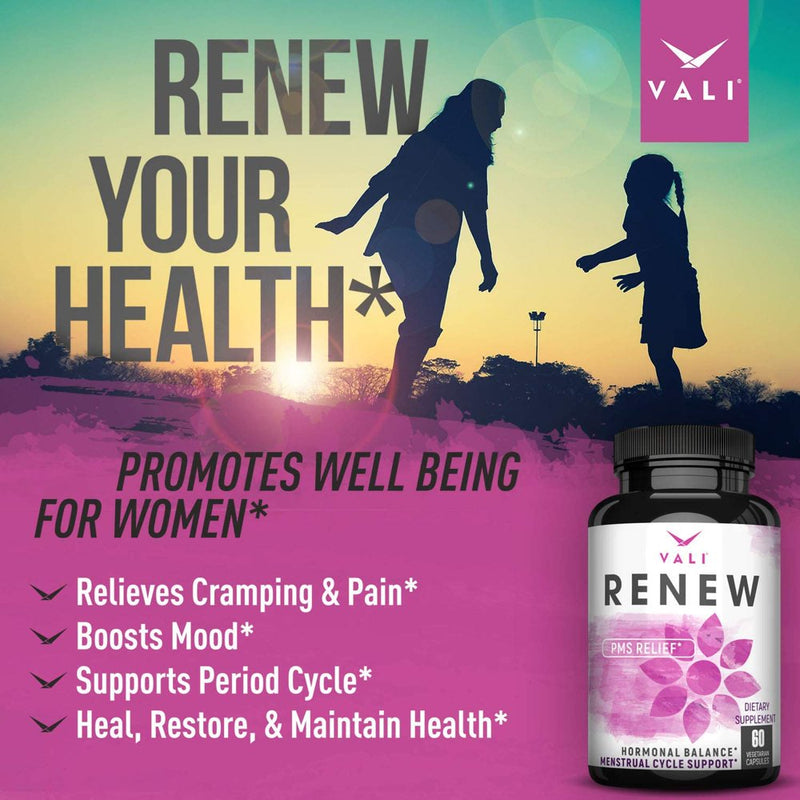 VALI Renew PMS Relief & Menstrual Cycle Support Supplement, 60 Veggie Capsules