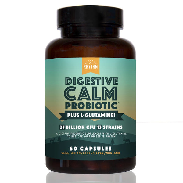 Natural Rhythm Digestive Calm Probiotic (Plus L-Glutamine) 25 Billion CFU and 13 Strains. - 60 Vegetarian Capsules.
