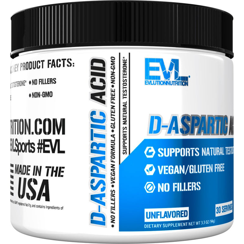 D-Aspartic Acid Testosterone Booster for Men - Stimulant-Free Pre Workout - EVL D-Aspartic Acid Powder 30 Servings