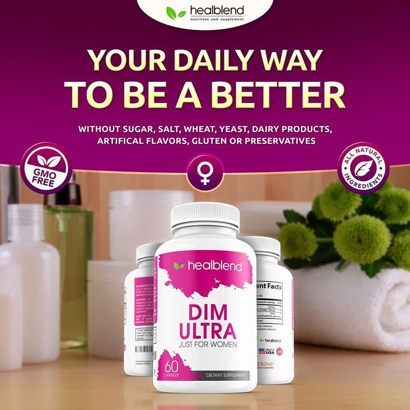 Healblend Ultra DIM Supplement for Women, 350Mg with Bioperine - Estrogen Blocker, Hormone Balance, Menopause Support - 60 Capsules