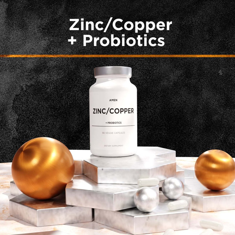 Amen Zinc & Copper, Probiotics 2 Billion CFU, 3-Month Supply, Zinc Picolinate, Vegan, Non-Gmo, 90 Ct