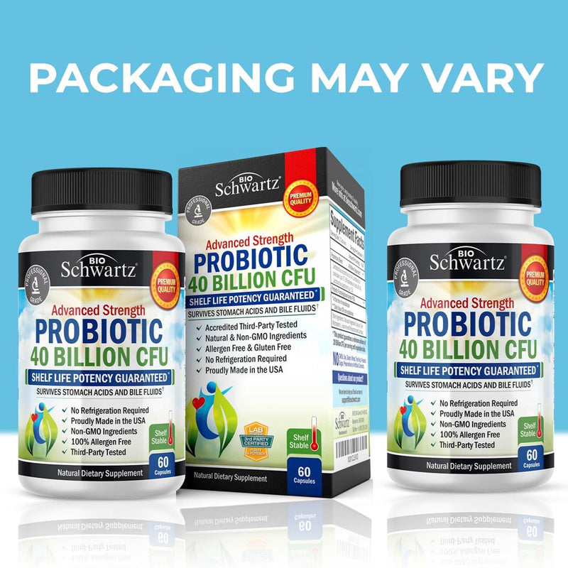 Bioschwartz Probiotic 40 Billion CFU - Probiotics for Women and Men with Prebiotics, Lactobacillus Acidophilus, Astragalus for Gut Health, Digestive Relief - Shelf Stable Supplement, N