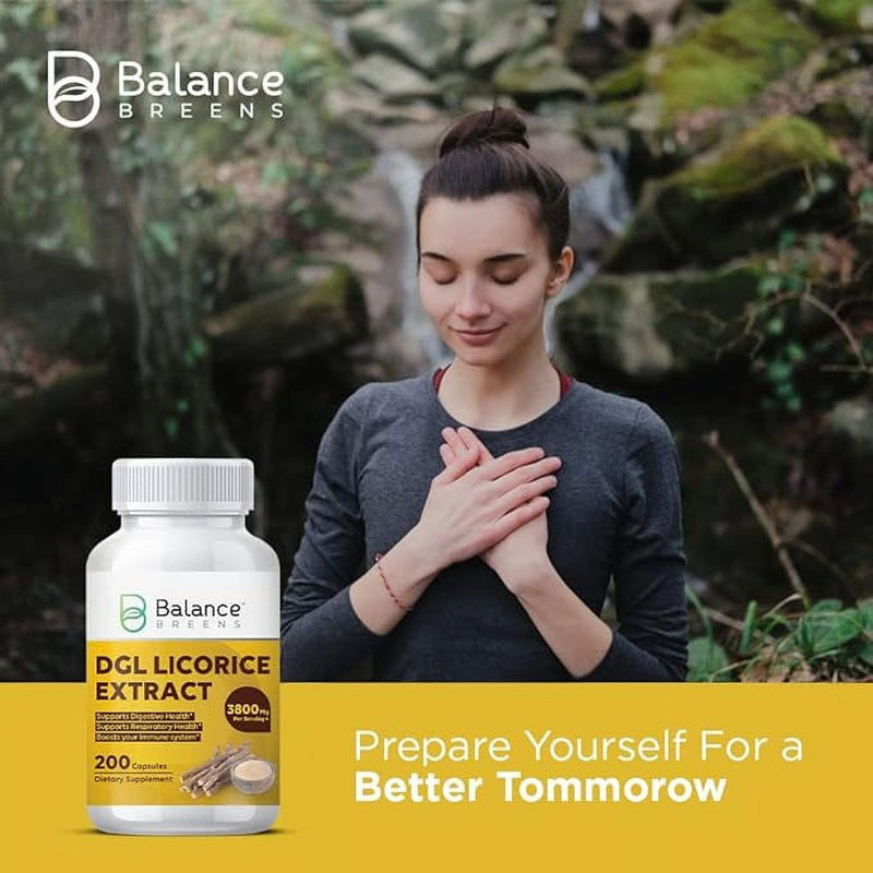 Balancebreens DGL Deglycyrrhizinated Licorice 3800 Mg Supplement - 200 Non-Gmo Capsules - Digestive Enzymes, Promote Gut Health, Acid Reflux, Digestion and Heartburn Support