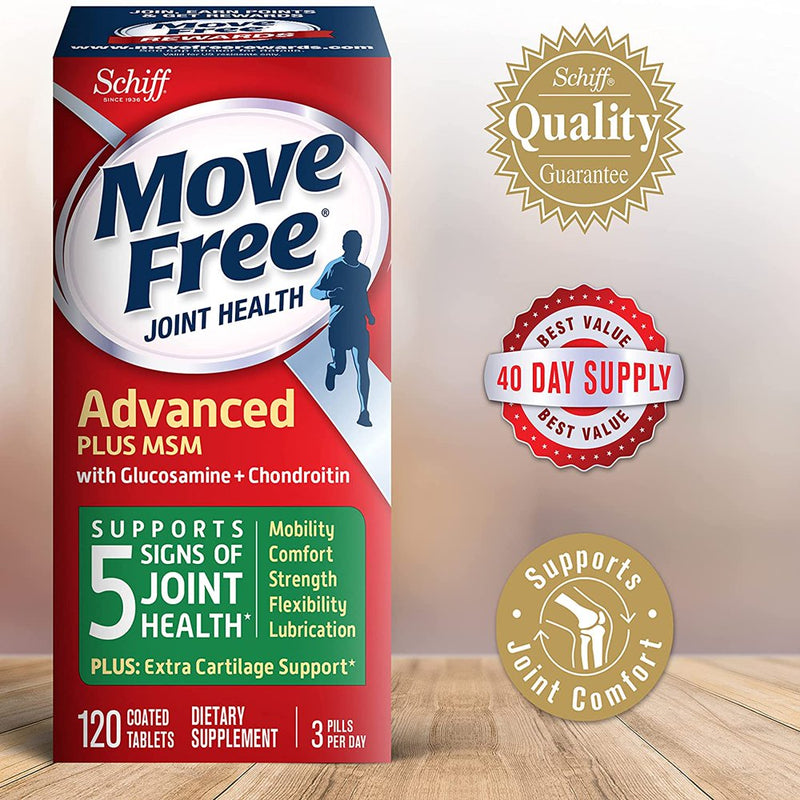 Move Free Advanced plus MSM Coated Tablets, Joint Health Supplement with Glucosamine and Chondroitin, 120 Count