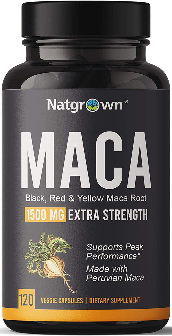 Natgrown Maca Root Powder Capsules 1500Mg Black Red Yellow Maca, Vegan Pills - 120 Ct
