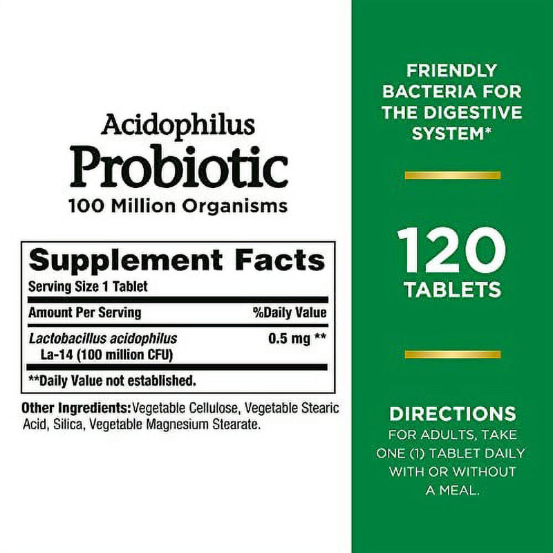 Natureâ€™S Bounty Acidophilus Probiotic, Daily Probiotic Supplement, Supports Digestive Health, 1 Pack, 120 Tablets