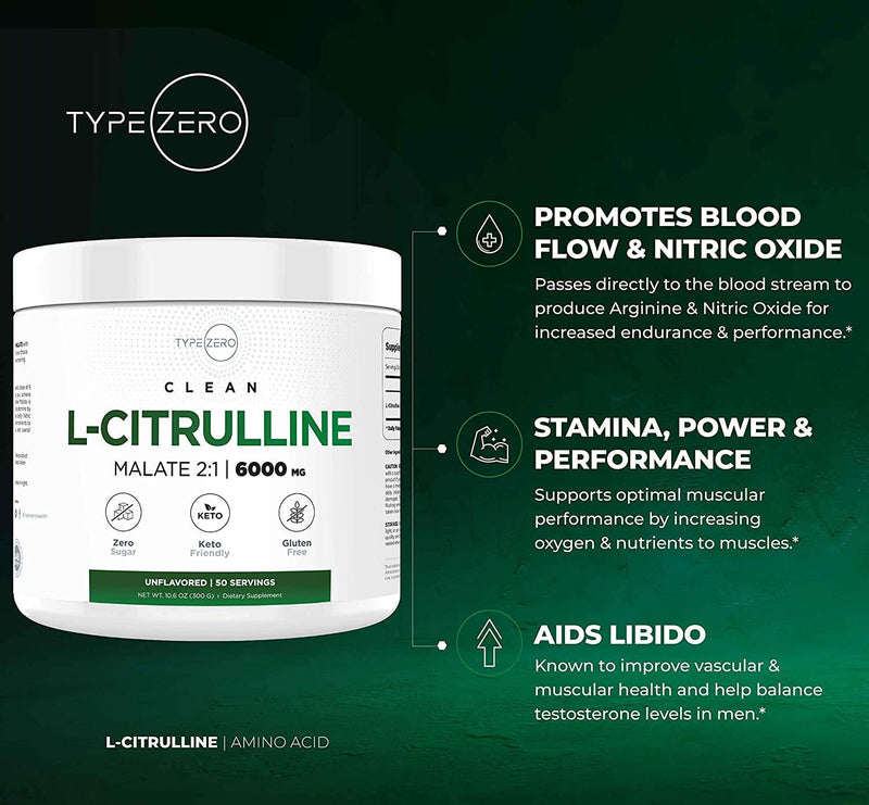 6X L-Citrulline Malate Powder 2:1 (6000mg | Unflavored) Ultra Clean L Citrulline Powder Nitric Oxide Booster Pre Workout - Nitrous Oxide Vasodilator Supplements for Men Blood Flow Strength and Endurance