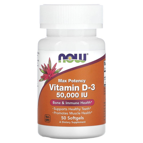 NOW Foods - Vitamin D3 Max Potency Structural Support 50000 IU - 50 Softgels
