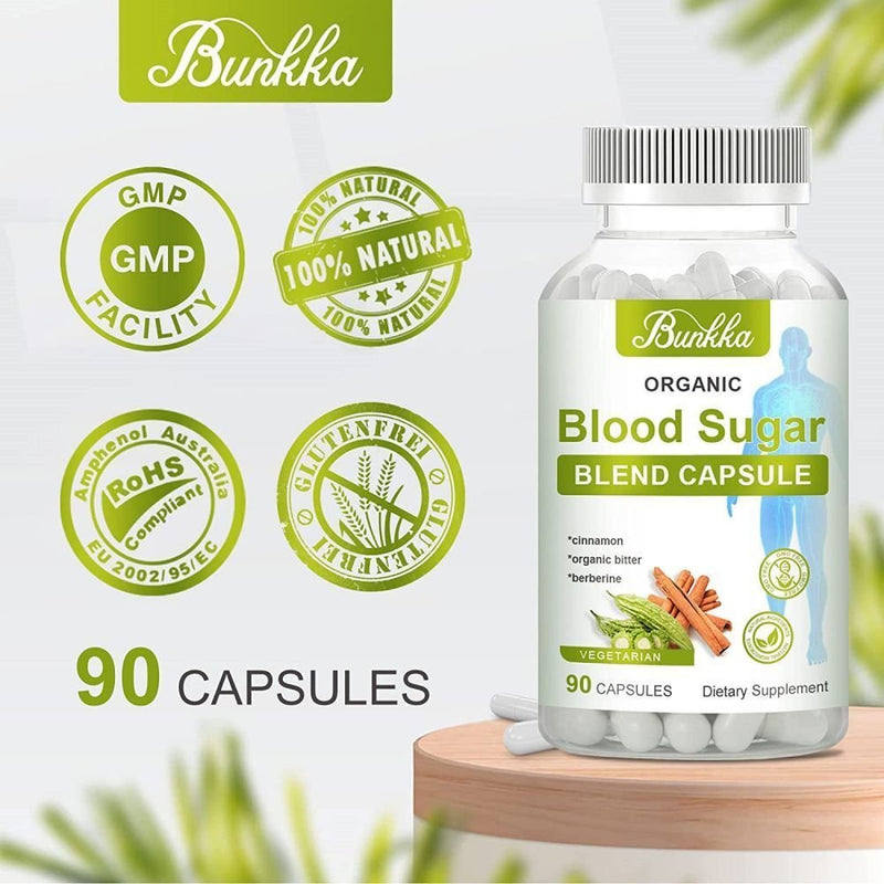 Bunkka Blood Sugar Support Supplement with Berberine & Cinnamon 20 Herbs Complex, 100% Natural Advance Formula, 90 Capsules