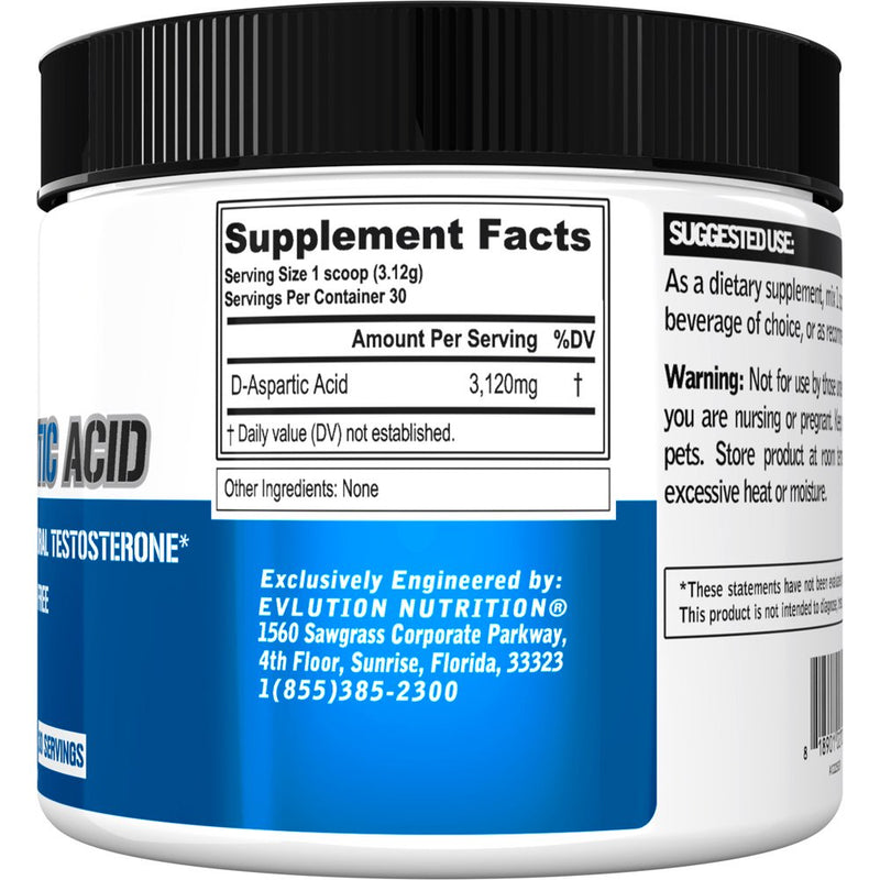 D-Aspartic Acid Testosterone Booster for Men - Stimulant-Free Pre Workout - EVL D-Aspartic Acid Powder 30 Servings
