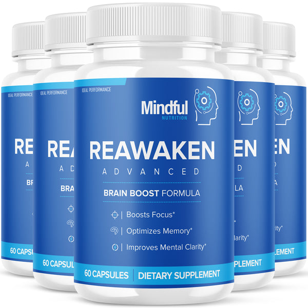 Reawaken Advanced Brain Boost Formula - Boost Focus, Optimize Memory, Improve Mental Clarity - 5 Pack (150 Day Supply) 300 Capsules