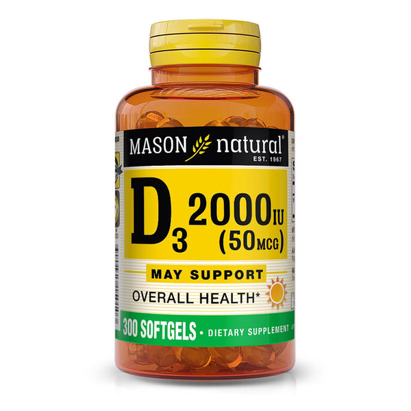 Mason Natural Vitamin D3 50 Mcg (2000 IU) - Supports Overall Health, Strengthens Bones and Muscles, from Fish Liver Oil, 300 Softgels