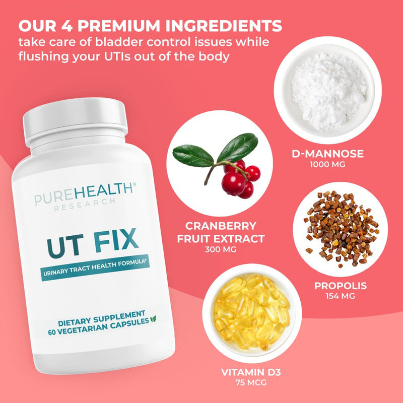 UT FIX D Mannose with Cranberry Supplement for Uti & Urinary Tract Health by Purehealth Research X3