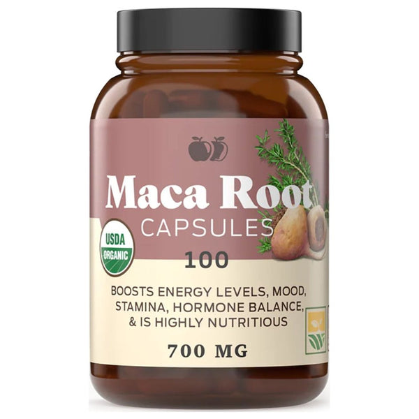 Organic Maca Root Powder Capsules - 100 Pills, 640Mg of Pure and Raw Red, Black, & Yellow Peruvian Ginseng