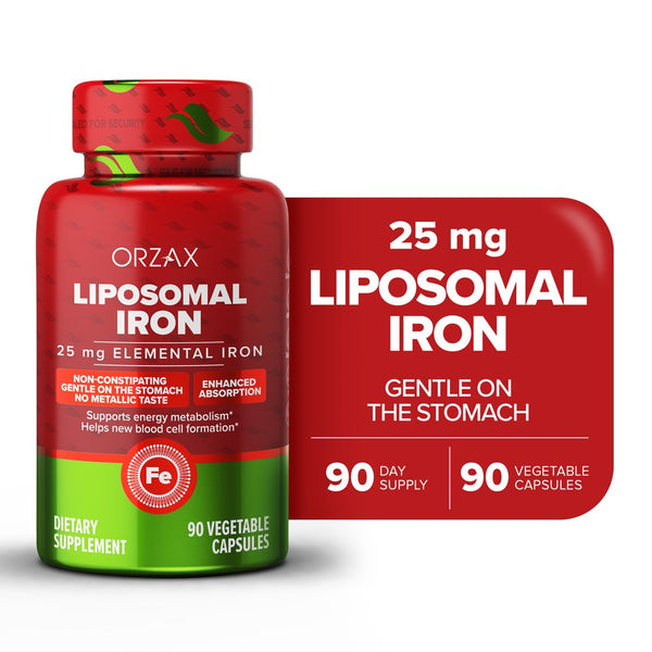 ORZAX Iron Supplement, High Absorption, 25 Mg Elemental Iron, 90 Vegetable Capsules