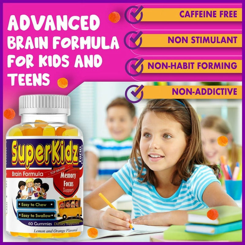 Superkidz Brain Focus Omega 3 Gummies for Kids (Pack of 2), Brain Booster Supplement for Focus, Memory, Clarity, Energy, Tasty Delicious Fruit Flavor