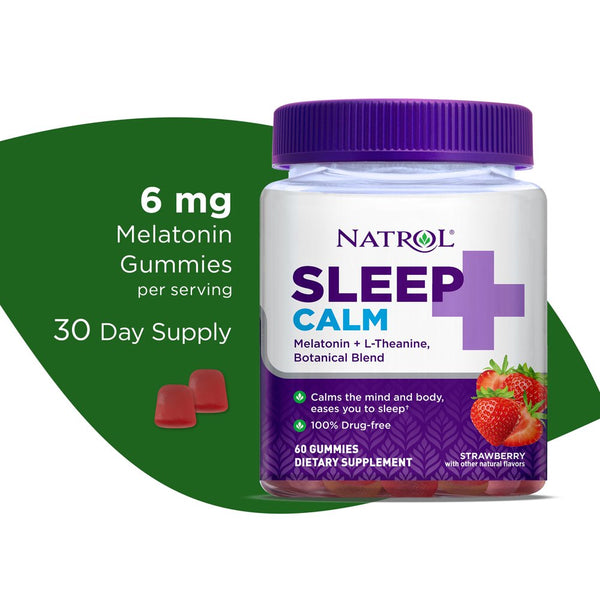 Natrol Sleep+ Calm Gummies, Sleep Aid Dietary Supplement, Strawberry, 60 Count