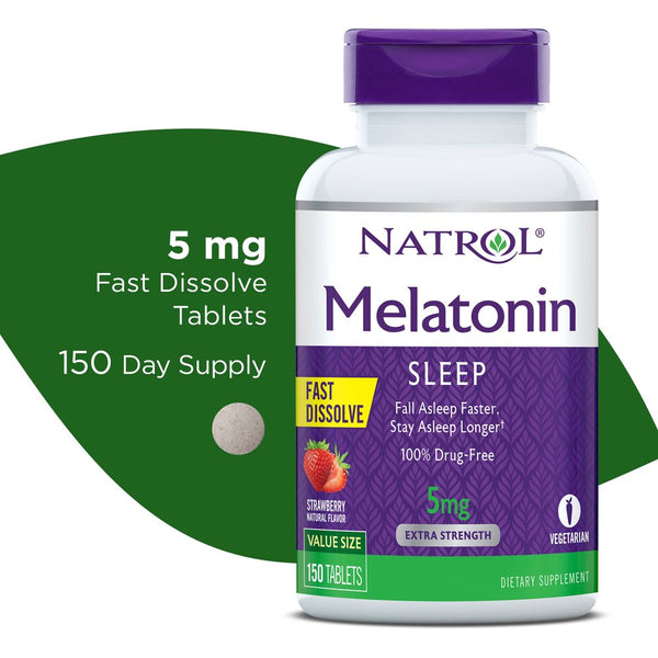 Natrol Melatonin Fast Dissolve Sleep Aid Tablets, Strawberry, 5Mg, 150 Count