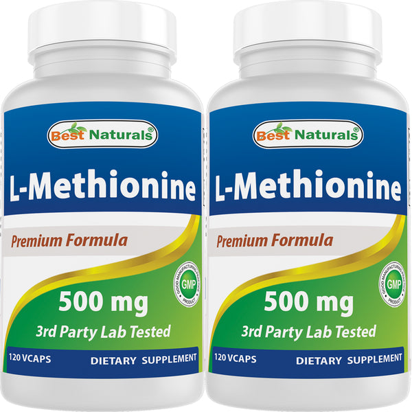 2 Pack Best Naturals L-Methionine 500 Mg 120 Vegetarian Capsules | Liver Health Support