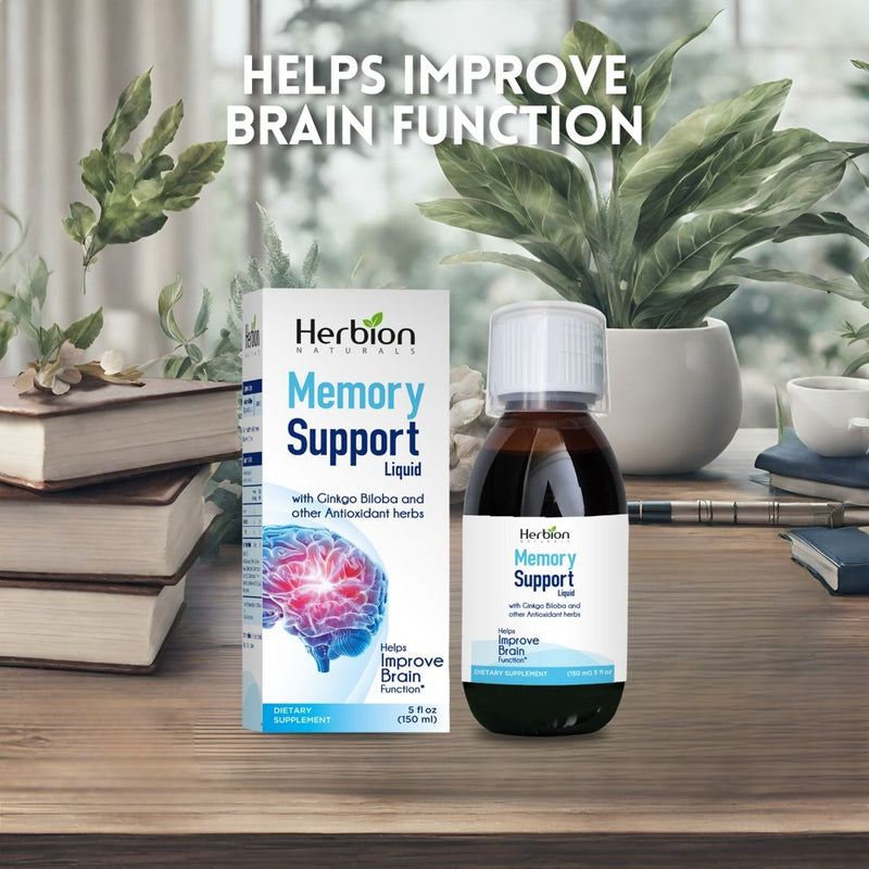 Herbion Naturals Memory Support Liquid - Helps Improve Brain Function & Absent Mindedness, Reduce Anxiety & Fatigue, Soothe Stress & Improve Mood - Adults and Children over 12 Yo - 5 Fl Oz (150 Ml)