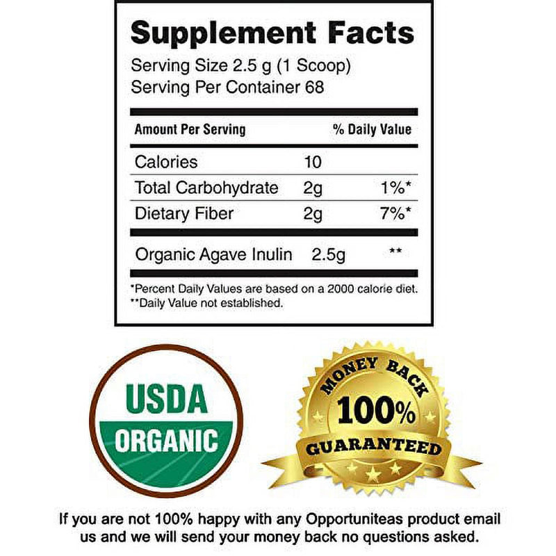 Organic Inulin Powder - Prebiotic Super Fiber Made from 100% Organic Blue Weber Agave - Alternative Sweetener That Supports Digestion, Regularity, and Gut - Non GMO, Vegan, & Gluten Free - 6