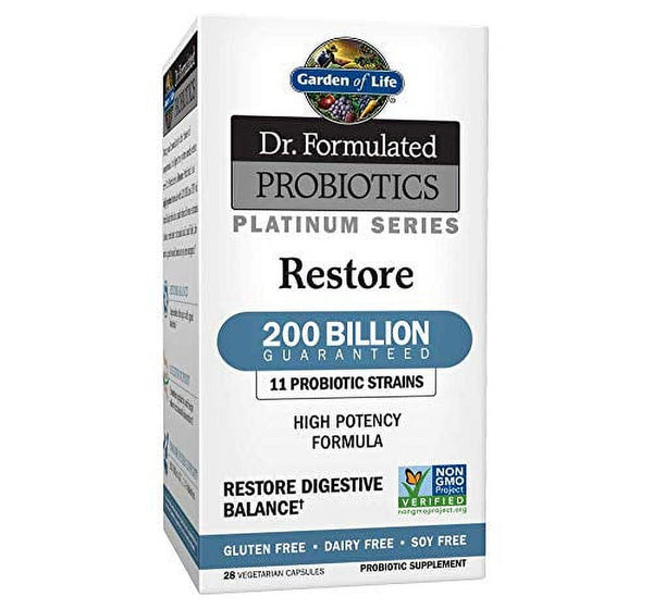 Garden of Life Dr. Formulated Probiotics Platinum Series Restore 200 Billion CFU Guaranteed, High Potency Probiotic Formula, Vegan, Non-Gmo, Gluten, Dairy Free Digestive Immune Support, 28 Capsules