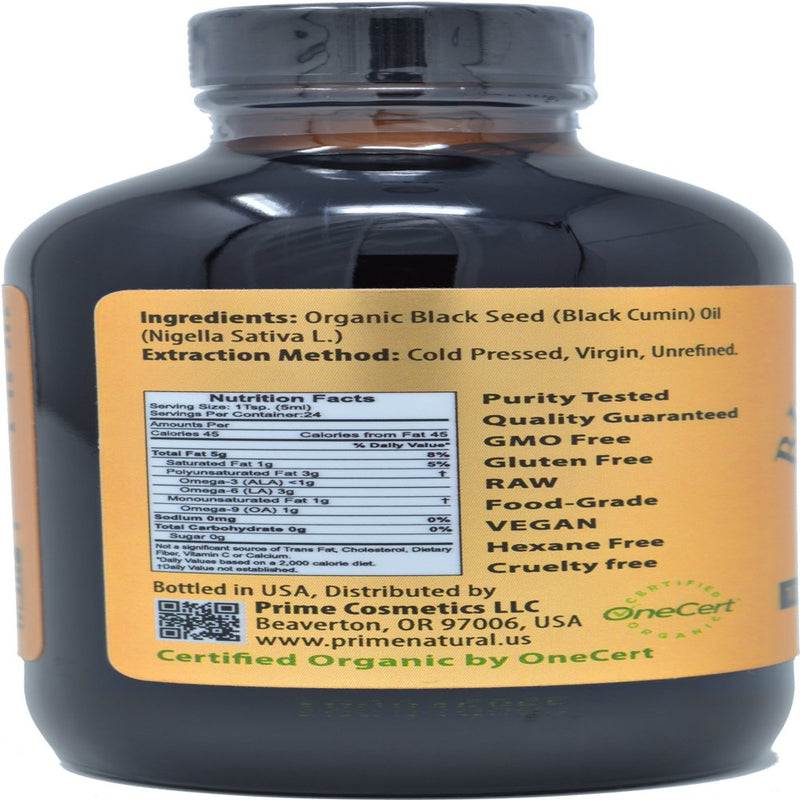 Organic Black Seed Oil - 4Oz USDA Certified - Cold Pressed, Virgin, Unrefined, Vegan, Non-Gmo, No Preservatives - Pure Nigella Sativa - Omega 3 6 9, Antioxidant for Immune Boost, Joints, Skin & Hair