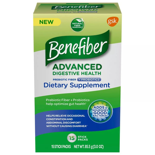 Benefiber Advanced Digestive Health Prebiotic Fiber and Probiotics Dietary Supplement, 15 Stick Packs