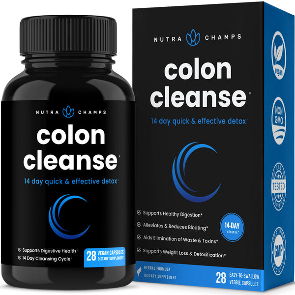 Nutrachamps Colon Cleanse & Detox for Weight Loss [14 Day Quick Cleanser] Safe & Effective Formula with Probiotic & Digestive Enzymes for Constipation Relief - Capsules Supplement to Flush Toxins
