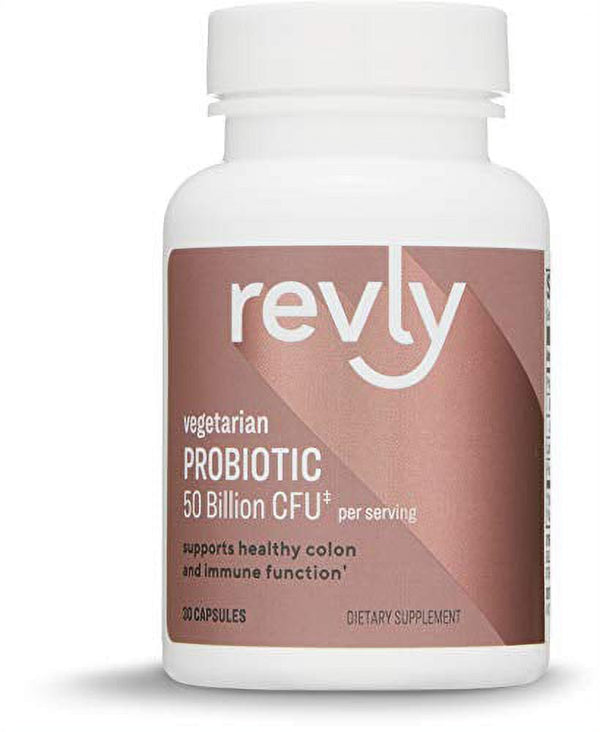 Revly One Daily Adult Probiotic Blend, Supports Healthy Colon and Immune Function, 50 Billion CFU (2 Strains), 30 Capsules, 1 Month Supply