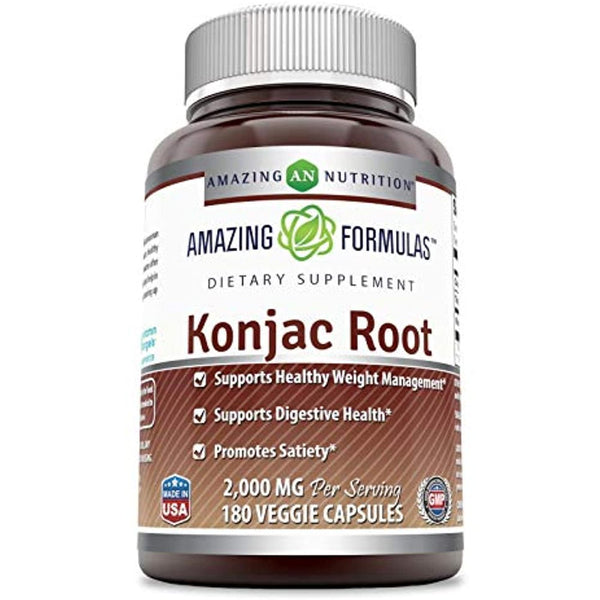 Amazing Formulas Konjac Root - 2000 Mg per Serving of 3 Veggie Capsules, 180 Veggie Capsules per Bottle - Supports Healthy Weight Management, Supports Digestive Health, Promotes Feeling of Satiety*