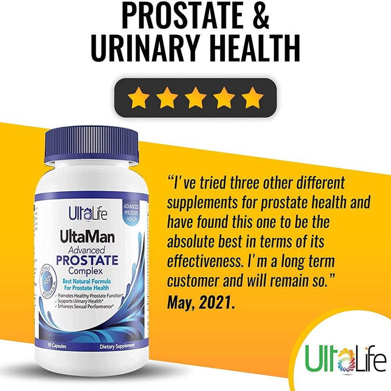 Ultalife Advanced Saw Palmetto Prostate Supplement for Men W/ Beta Sitosterol + Health Formula to Reduce Urge for Frequent Urination, DHT Blocker, Improve Sleep, Performance- 90 Capsules