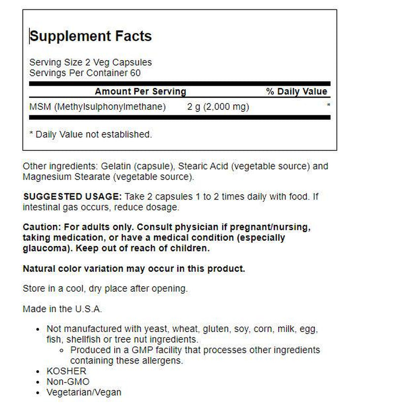 NOW Supplements, MSM (Methylsulfonylmethane) 1,000 Mg, Joint Health*, 120 Veg Capsules