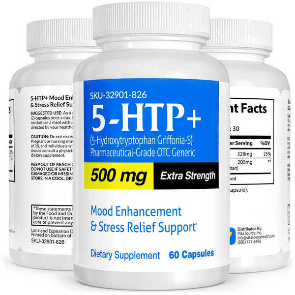 5-HTP+ Pharmaceutical Grade OTC for Mood Enhancement & Stress Relief Support, 500 Mg, Vitasource