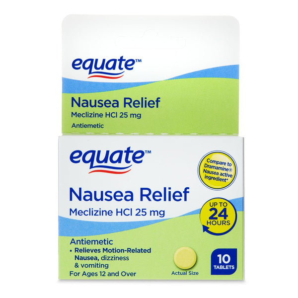 Equate Nausea Relief Meclizine Hcl Tablets, 25 Mg, 10 Count