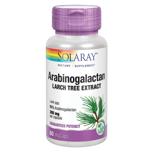 Solaray Arabinogalactan, Larch Tree Extract 300Mg | Prebiotic Fiber for Healthy Gut & Immune System Support | 60 Vegcaps