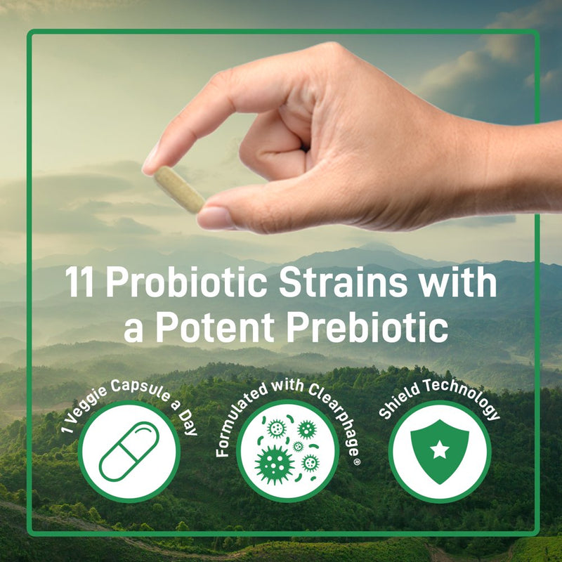 Shelf Stable Probiotic & Prebiotic Blend 11 Strains, Promote Gut Flora Growth & Limit Other Bacteria, 12.5 Billion CFU - Non-Gmo, Gluten-Free - 30 Veggie Caps