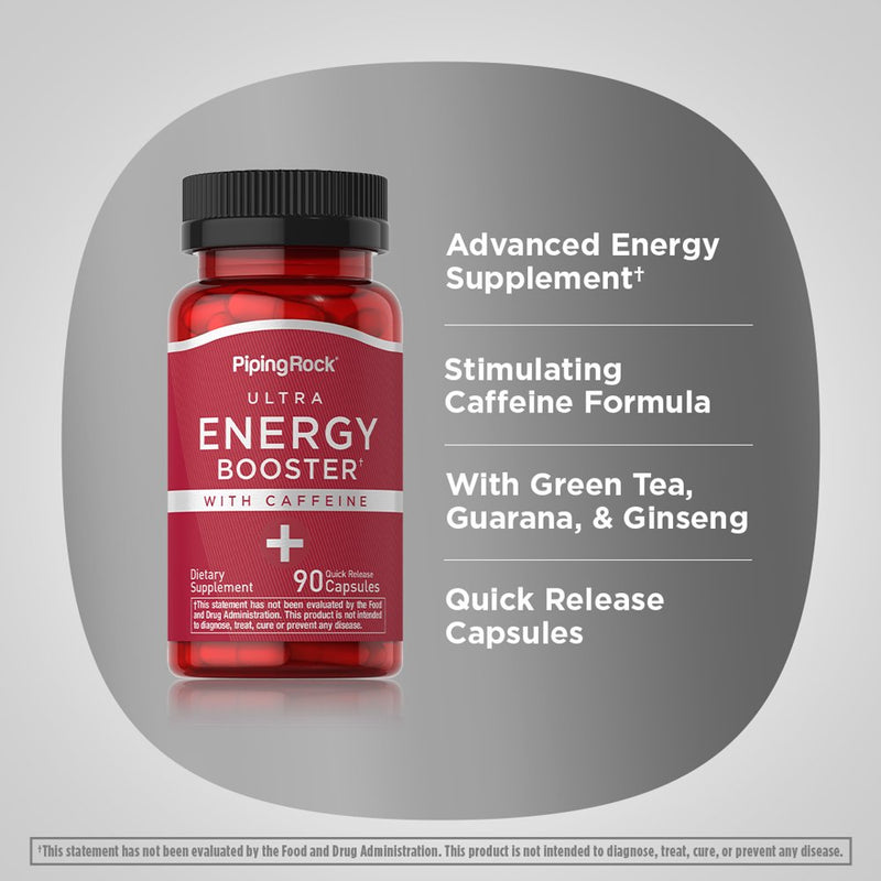 Energy Booster Supplement | 90 Capsules | with Caffeine | by Piping Rock