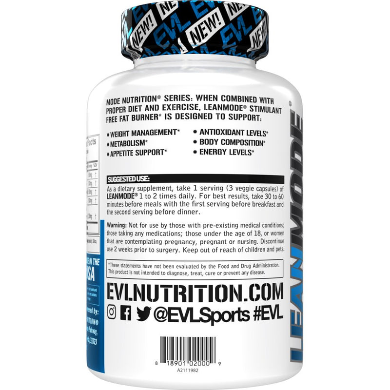 Evlution Nutrition Lean Mode Metabolism Booster with L-Carnitine & CLA 90Ct Capsules