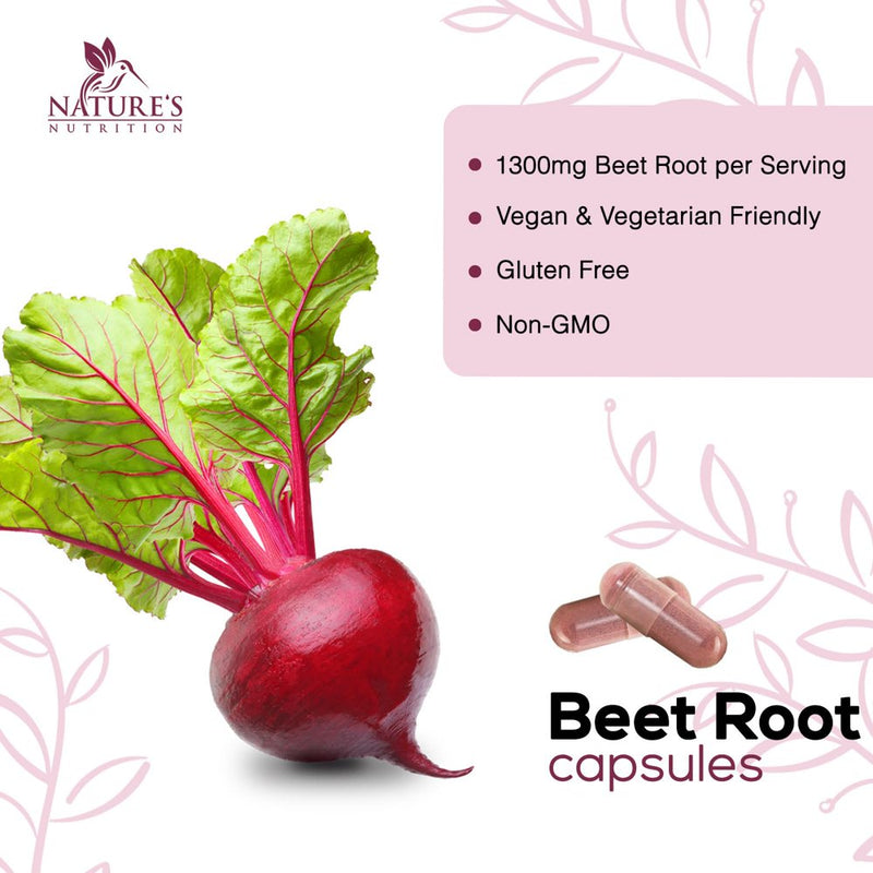 Beet Root Powder Capsules - Supports Athletic Performance, Digestive Health, Immune System - Nature'S Beet Root Extract Supplement 1300Mg per Serving - Vegan, Gluten Free, Non-Gmo - 60 Capsules
