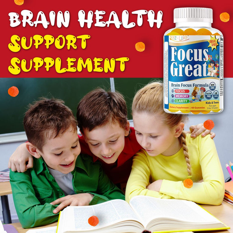 Focus Great Kids Brain Booster Focus Gummies Vitamin Supplement, Boost Focus Memory 60Ct by America'S Best Deals