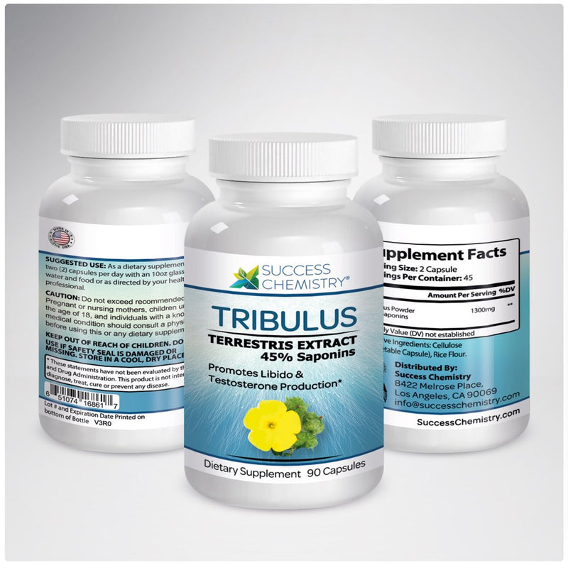Tribulus by Success Chemistry. Natural Testosterone & Libido Booster for Men - High Strength Herbal Extract. Improves Stamina, Herbal Aphrodisiac & Mood Enhancer. Made in USA. Non-Gmo 90 Caps.