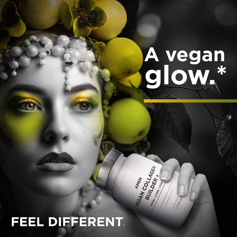 Amen Vegan Collagen Builder +, Organic Whole Foods, Vitamin C, Biotin, L-Lysine, L-Proline, 30 Ct