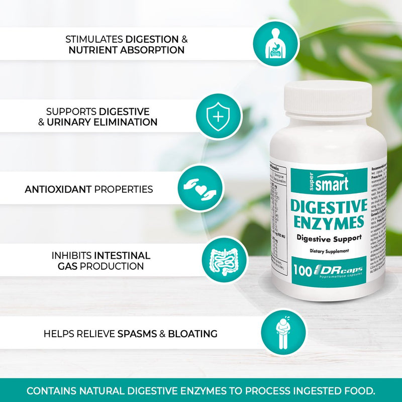 Supersmart - Digestive Enzymes - with Protease, Bromelain, Amylase - Bloating & Gas Relief Supplement - Digestive Health Pills | Non-Gmo & Gluten Free - 100 DR Capsules