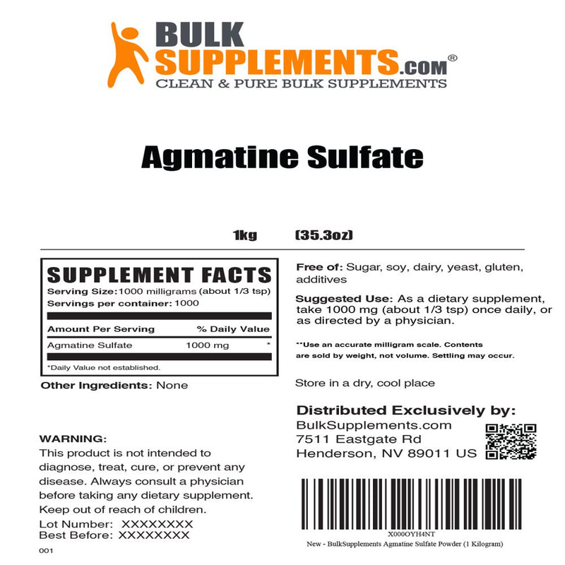 Bulksupplements.Com Agmatine Sulfate Powder, 1000Mg - Nitric Oxide Supplement (5 Kilograms)