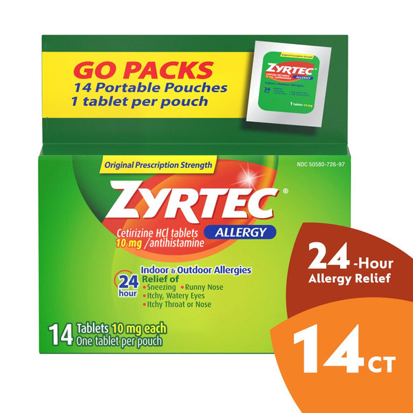 Zyrtec 24 Hour Allergy Relief Tablets, Cetirizine, 14Ct, (14 X 1Ct)